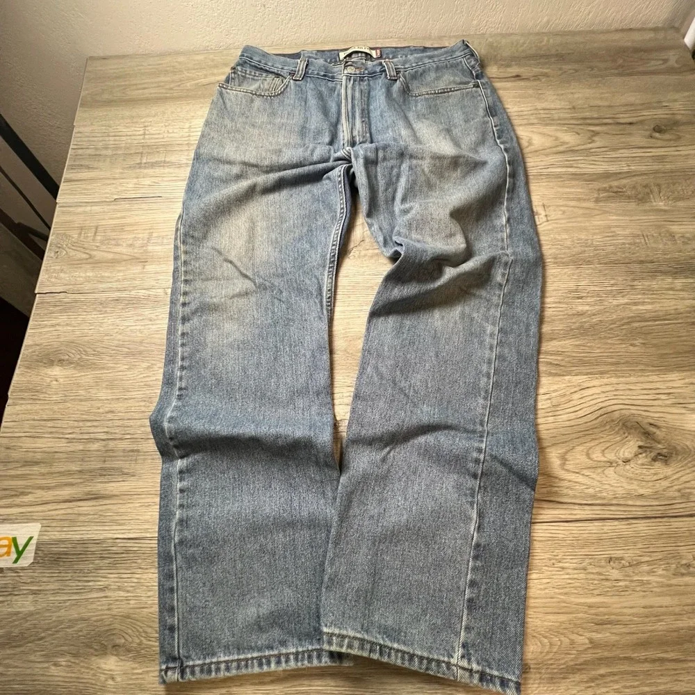 Levis 505 Regular Fit Jeans Mens 38x32 Blue Straight Leg Denim Distressed 052177